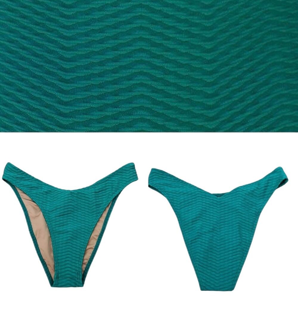 NEW Seea Phoebe Swim Bottoms Teal Green Textured High Rise on Hip Cheeky Large